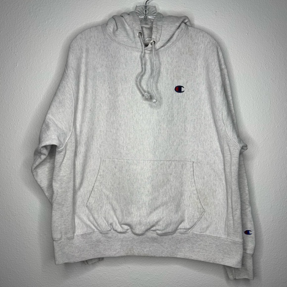 Champion Reverse Weave Hoodie Mens L Gray Sweatshirt Embroidered Vintage Stains‎ - Picture 1 of 12